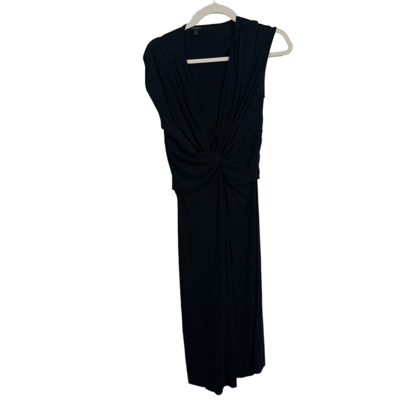 Lafayette 148 New York Black Twist Front V-Neck Viscose Midi Dress Womens 12 - Picture 1 of 8